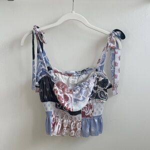 Aritzia Wilfred Ballad Top, Multicolor Tie-Strap Cropped Blouse